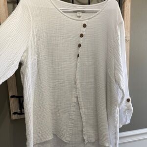Coldwater Creek White Button-Accent Blouse 2x